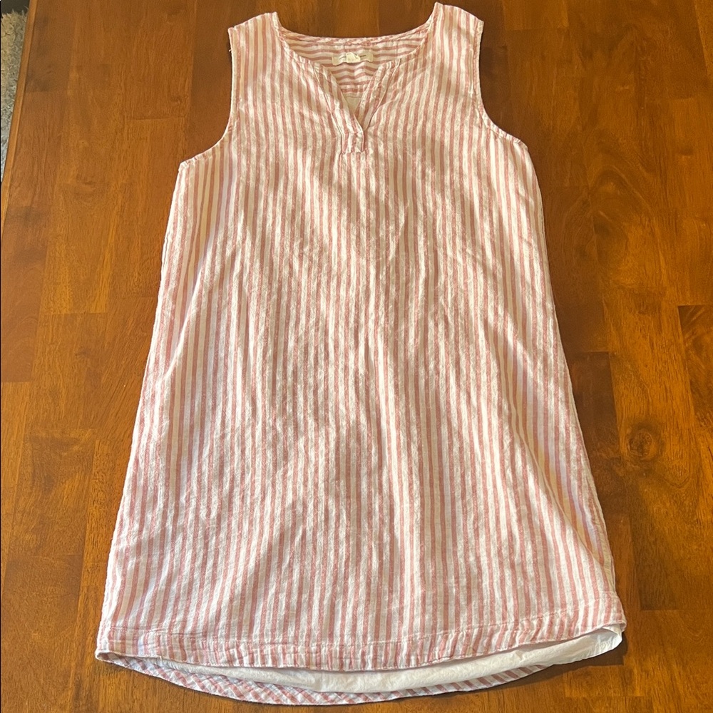 Beach lunch lounge Striped linen blend Sleeveless Dress